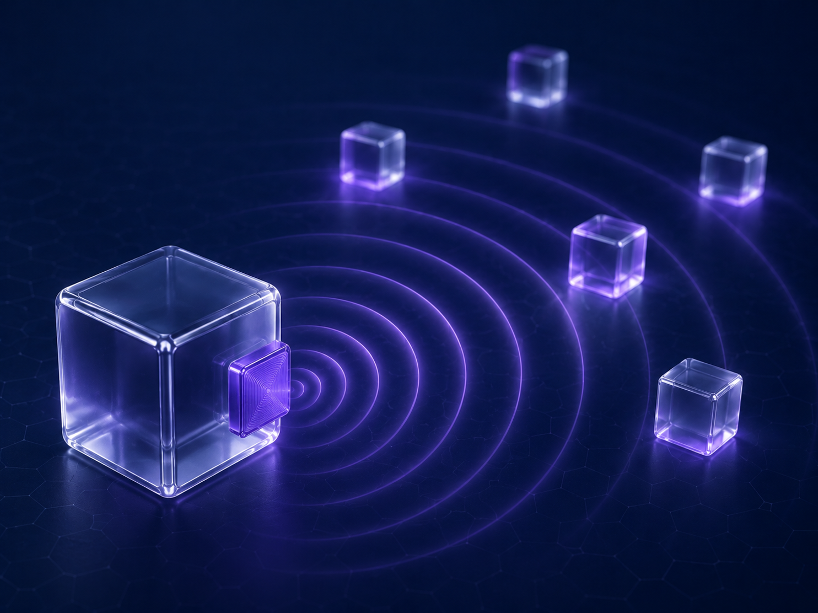 EAMForge: RFID-учёт активов — концентрические радиоволны от метки и реакция соседних объектов